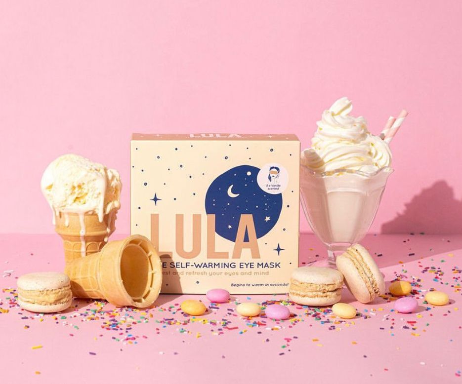 A packaged Lula Vanilla Self Warming Eye Mask. Gifts Brisbane. Brisbane Delivery. Same Day available. Bloom and Rocket Florist, Taringa.