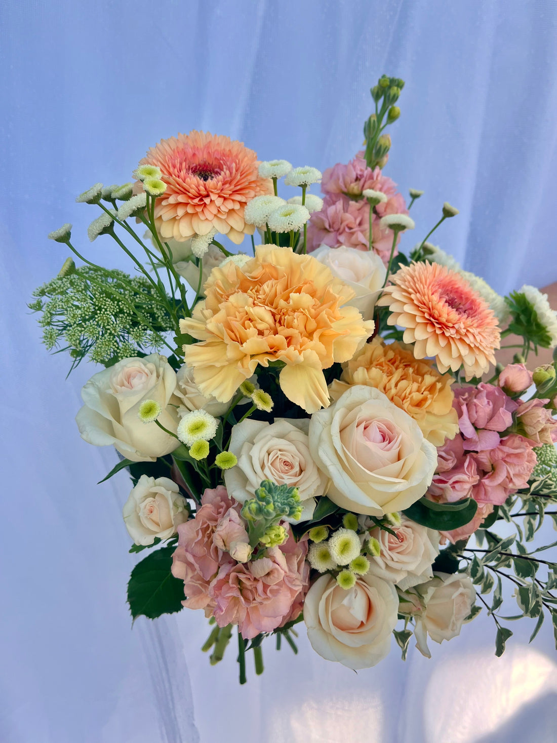 Pastel flower bridal bouquet featuring seasonal blooms. Perfect for wedding or events. Bloom and Rocket Florist, Brisbane.