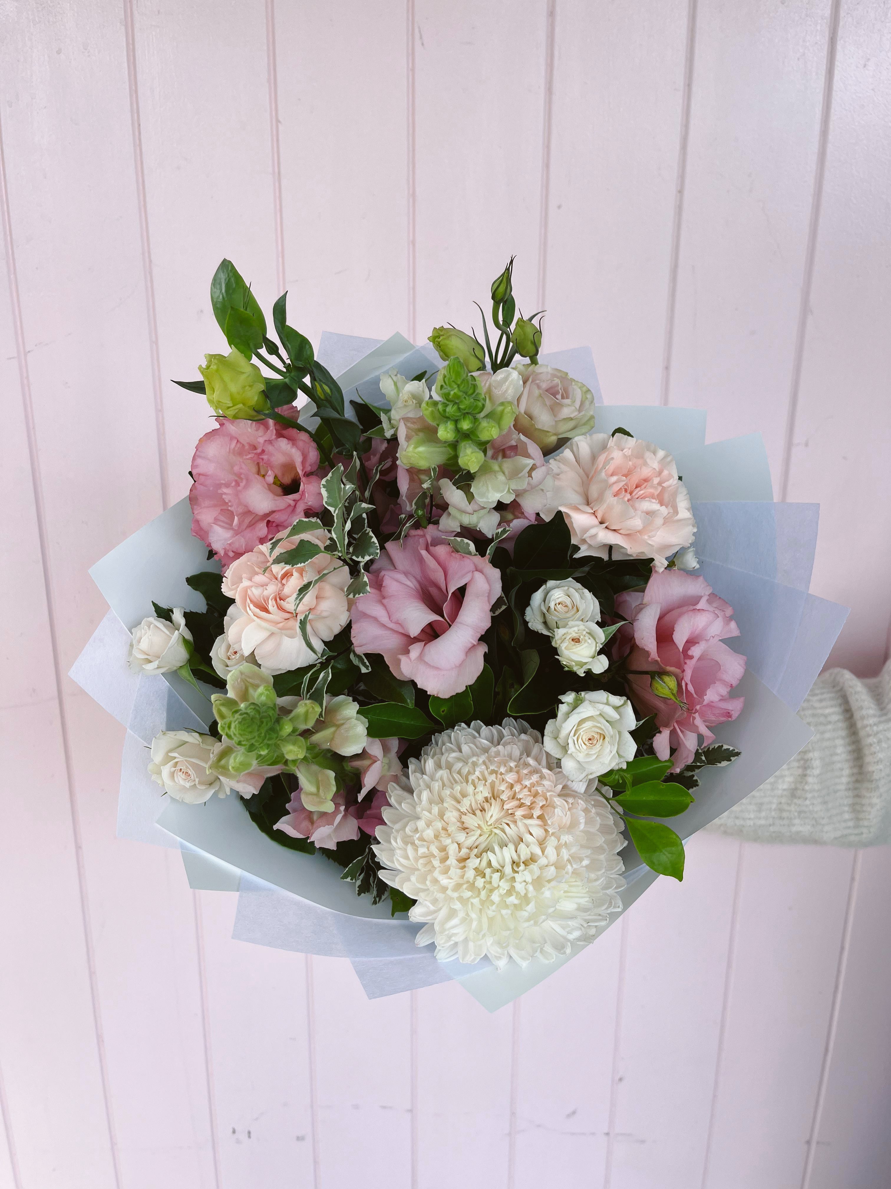 Bouquet of flowers with pink and white flowers. Bloom and Rocket Florist. Brisbane Flower Delivery.