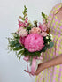 White vase, pink flowers. Same day flower delivery. Taringa, Toowong, Indooroopilly. Brisbane flower delivery. 