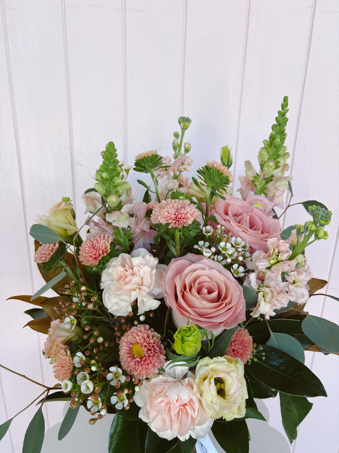 Vase arrangement pink and peach. Bloom and Rocket Florist. Brisbane flower delivery.