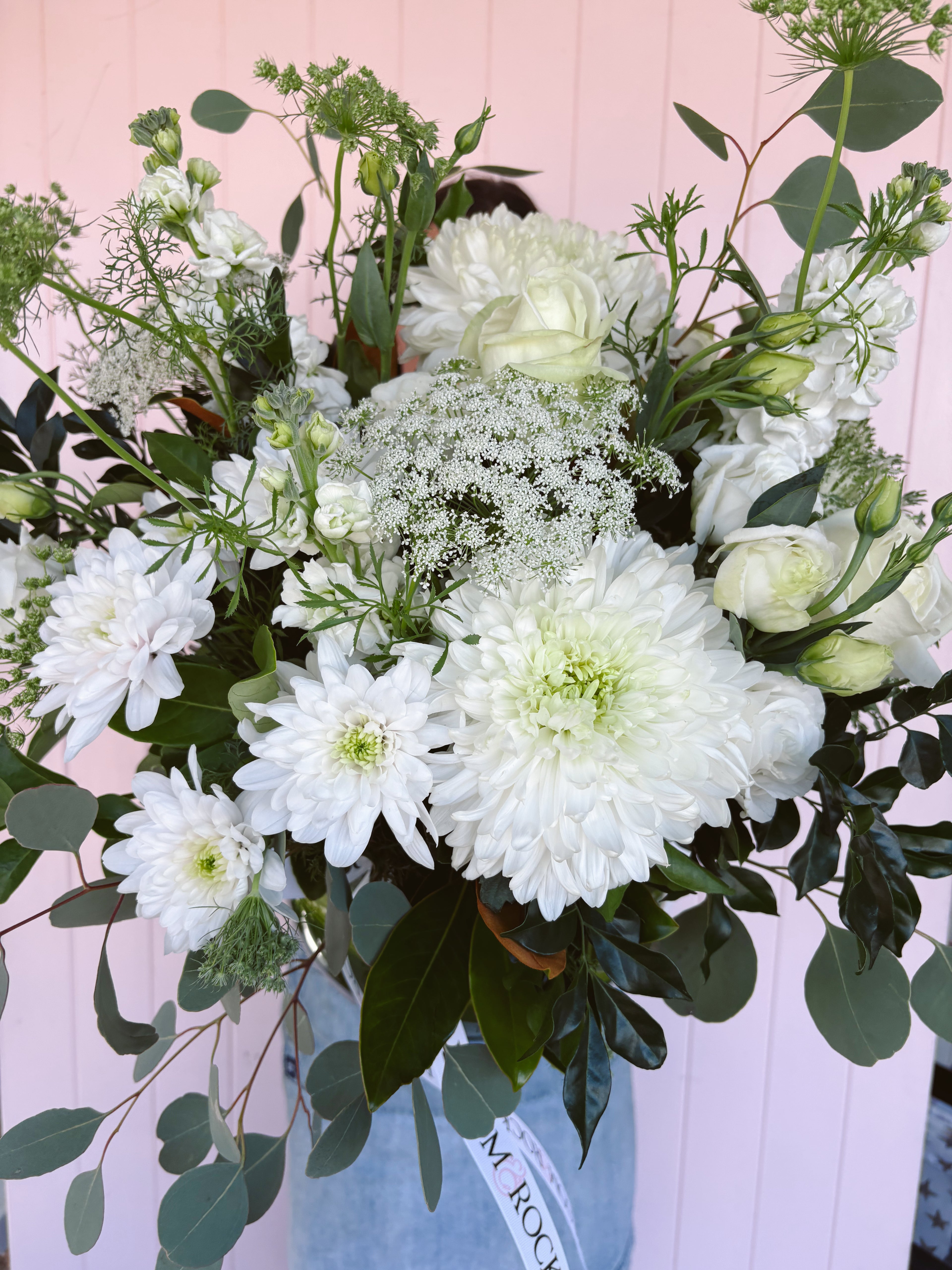 White sympathy flowers. Bloom and Rocket Florist, Brisbane. Same day flower delivery Brisbane.